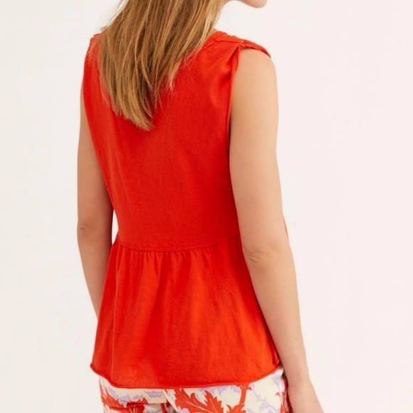Free People We The Free Orange Distressed Peplum Anytime Tank Top - Picture 2 of 9